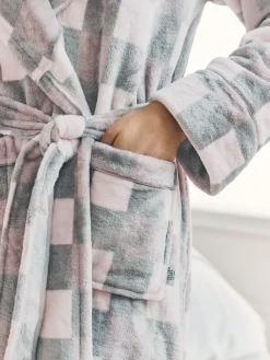 Fleece Check Hooded Dressing Gown*Chelsea Peers Clearance