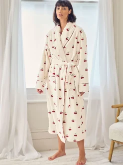 Fleece Cherry Print Long Dressing Gown*Chelsea Peers Best