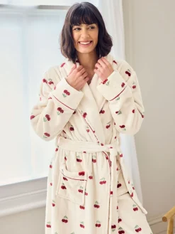 Fleece Cherry Print Long Dressing Gown*Chelsea Peers Best