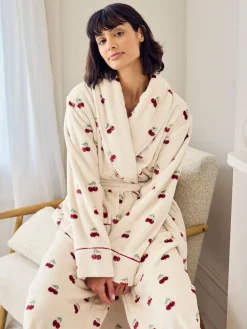 Fleece Cherry Print Long Dressing Gown*Chelsea Peers Best