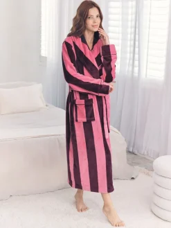 Fleece Stripe Dressing Gown*Chelsea Peers Clearance