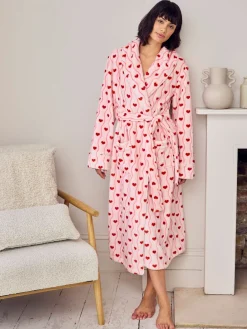 Fleece Wavy Stripe Heart Print Long Dressing Gown*Chelsea Peers Sale