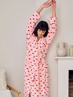 Fleece Wavy Stripe Heart Print Long Dressing Gown*Chelsea Peers Sale