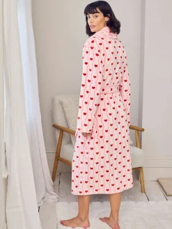 Fleece Wavy Stripe Heart Print Long Dressing Gown*Chelsea Peers Sale