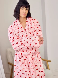 Fleece Wavy Stripe Heart Print Long Dressing Gown*Chelsea Peers Sale