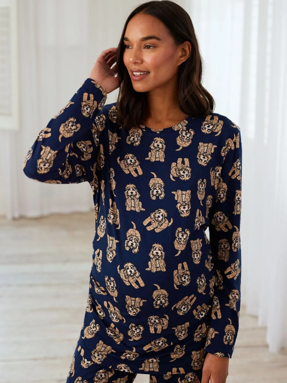 Lange pyjamaset met cockapoo-print en ronde hals*Chelsea Peers Sale
