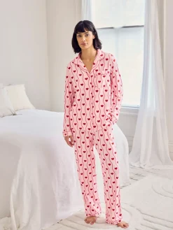 Wavy Stripe Heart Print Long Pyjamas Set*Chelsea Peers Hot