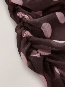 Chocolade Bruin/Roze met stippen - Top met lange mouwen, gerimpelde zijkanten en mesh*Next New