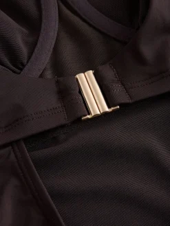 Chocoladebruin - Buikcorrigerend DD+ badpak met beugels en ronde hals*Next New