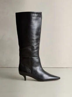 - Crinkle Effect Leather Signature Underset Heel Knee High Boots*Next Outlet