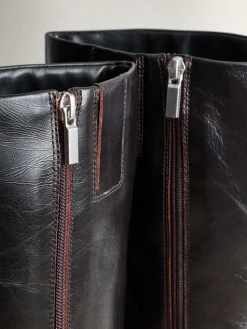 - Crinkle Effect Leather Signature Underset Heel Knee High Boots*Next Outlet