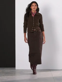 Chocoladebruin - Denim midikokerrok*Next Online