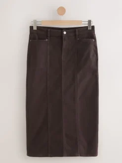 Chocoladebruin - Denim midikokerrok*Next Online