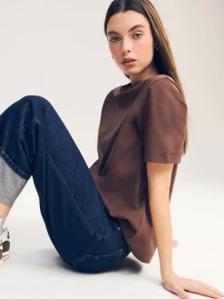 Chocoladebruin - Dik T-shirt met ronde hals en korte mouwen*Next Clearance