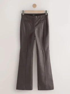 Chocoladebruin - Faux Leather Flared Trousers*Next