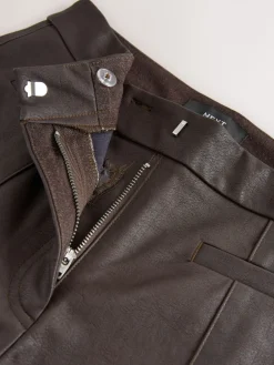 Chocoladebruin - Faux Leather Flared Trousers*Next