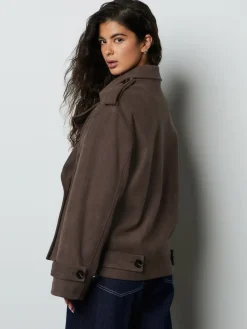 Chocoladebruin - Faux Suede Cropped Trench Coat*Next Sale