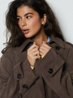 Chocoladebruin - Faux Suede Cropped Trench Coat*Next Sale