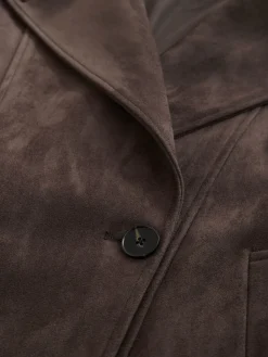 Chocoladebruin - Faux Suede Cropped Trench Coat*Next Sale