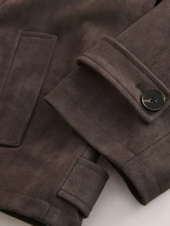 Chocoladebruin - Faux Suede Cropped Trench Coat*Next Sale