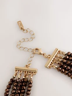 Chocoladebruin - Flat Facetted Bead Graduated Layer Necklace*Next Clearance