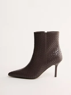 - Faux Leather Mid Heel Smart Point Toe Woven Ankle Boots*Friends Like These New