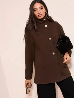 - Funnel Neck Button Front Mid Length Coat*Friends Like These Outlet