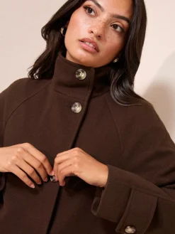 - Funnel Neck Button Front Mid Length Coat*Friends Like These Outlet
