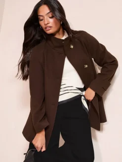 - Funnel Neck Button Front Mid Length Coat*Friends Like These Outlet