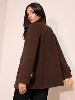- Funnel Neck Button Front Mid Length Coat*Friends Like These Outlet