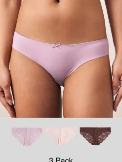 Chocoladebruin / Huidskleur / Mauve / Roze - 3 Niet-aftekenende slips met kanten achterkant*Next Online