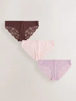 Chocoladebruin / Huidskleur / Mauve / Roze - 3 Niet-aftekenende slips met kanten achterkant*Next Online