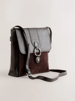 Chocoladebruin - Leren messenger-tas met vak*Next Sale
