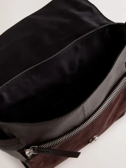 Chocoladebruin - Leren messenger-tas met vak*Next Sale