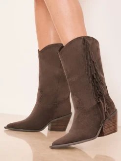 - Faux Suede Tassel Pull On Western Calf Boots*Lipsy
