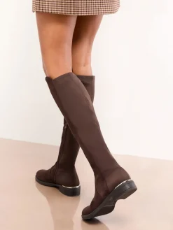 - Faux Suede Elasticated Flat Knee High Casual Boots*Lipsy Online