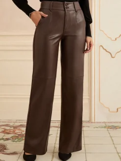 - Faux Leather Wide Leg With Faux Suede Side Stripe Trousers*Love & Roses Sale