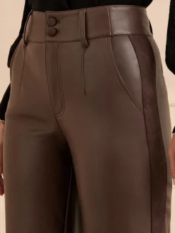 - Faux Leather Wide Leg With Faux Suede Side Stripe Trousers*Love & Roses Sale