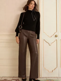 - Faux Leather Wide Leg With Faux Suede Side Stripe Trousers*Love & Roses Sale