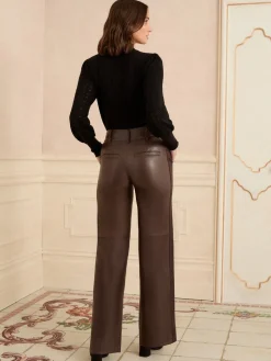 - Faux Leather Wide Leg With Faux Suede Side Stripe Trousers*Love & Roses Sale