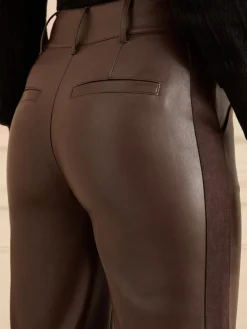 - Faux Leather Wide Leg With Faux Suede Side Stripe Trousers*Love & Roses Sale