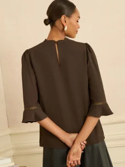 Chocoladebruin - 3/4 blouse met uitlopende mouwen*Love & Roses Sale