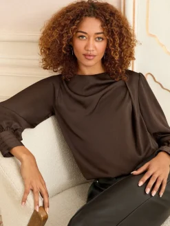 - Lange mouwen Satijn Watervalhals Blouse*Love & Roses Hot