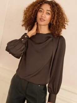 - Lange mouwen Satijn Watervalhals Blouse*Love & Roses Hot