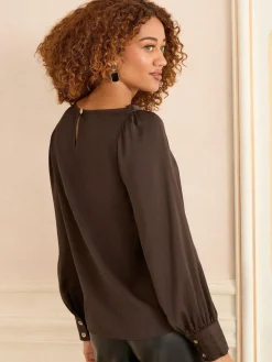 - Lange mouwen Satijn Watervalhals Blouse*Love & Roses Hot