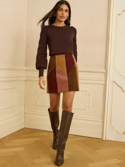 Chocoladebruin - gebreide trui met noppensteek en geschulpte rand*Love & Roses Best