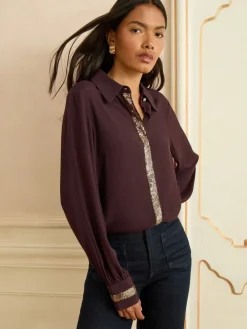 - overhemd met lange mouwen, knoopsluiting en paillettenrand*Love & Roses Online