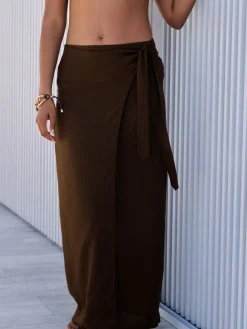 Chocoladebruin - Maxi rok met linnen*Next Best