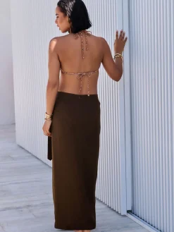 Chocoladebruin - Maxi rok met linnen*Next Best