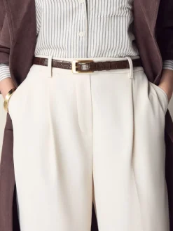 Chocoladebruin - N. Premium riem van Italiaans leer met krokodilleneffect-look*Next Outlet